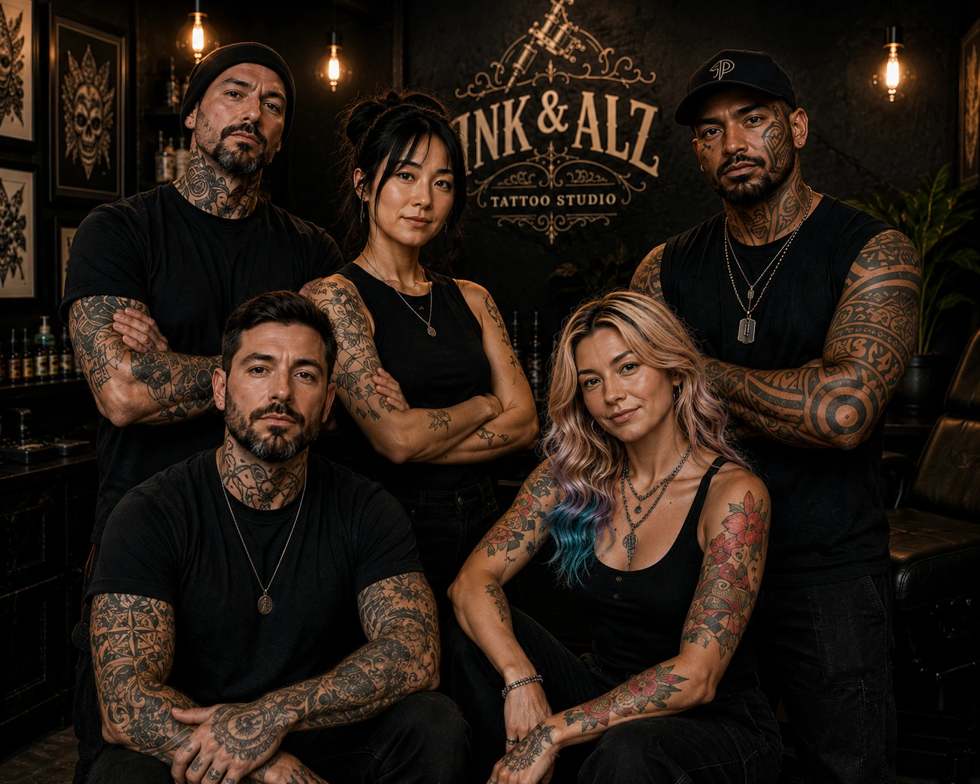 Die fünf Künstler von Ink & Alz im Studio in Garching an der Alz